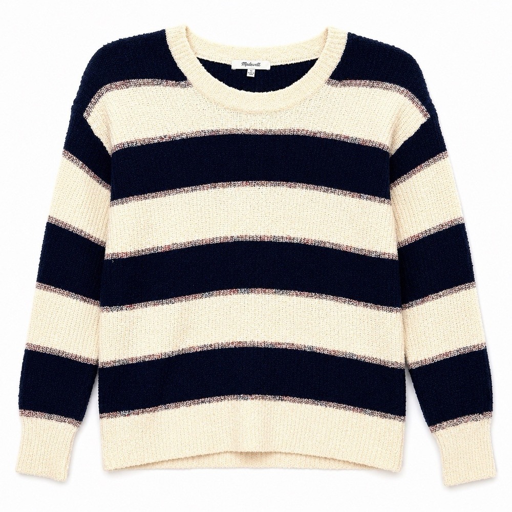 Madewell Lakeville Striped Pullover Sweater XS Italian Yarn Cropped Coastal Prep